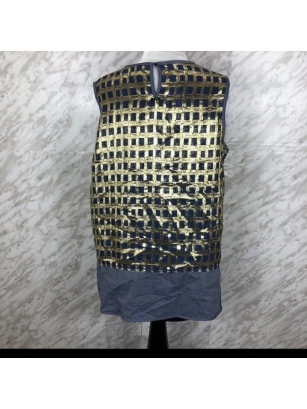 MaxMara Plaid Sleeveless Top - Size 10 - Plaid, Gold, blue - Picture 4 of 8